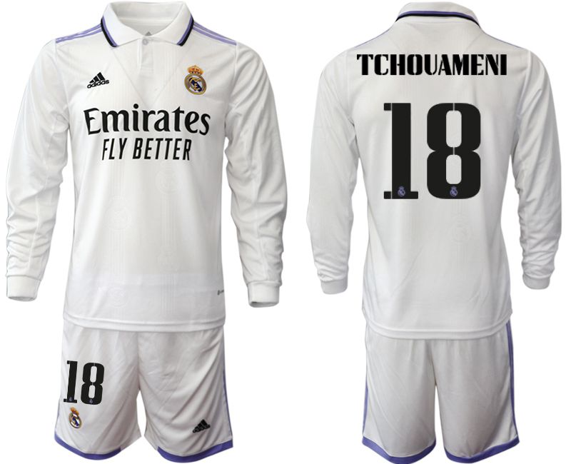 Men 2022-2023 Club Real Madrid home long sleeve white 18 Soccer Jerseys